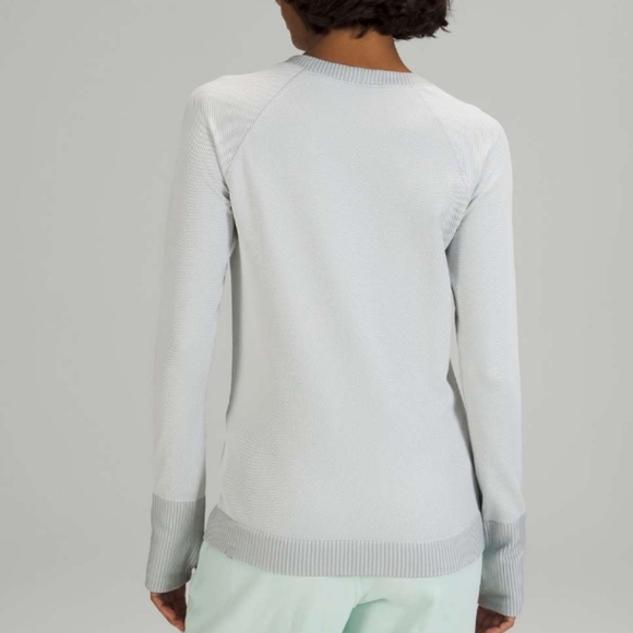Lululemon Rest Less Pullover. Long sleeves. Diagonal ribbed. Grey and white. 4. - Picture 2 of 12